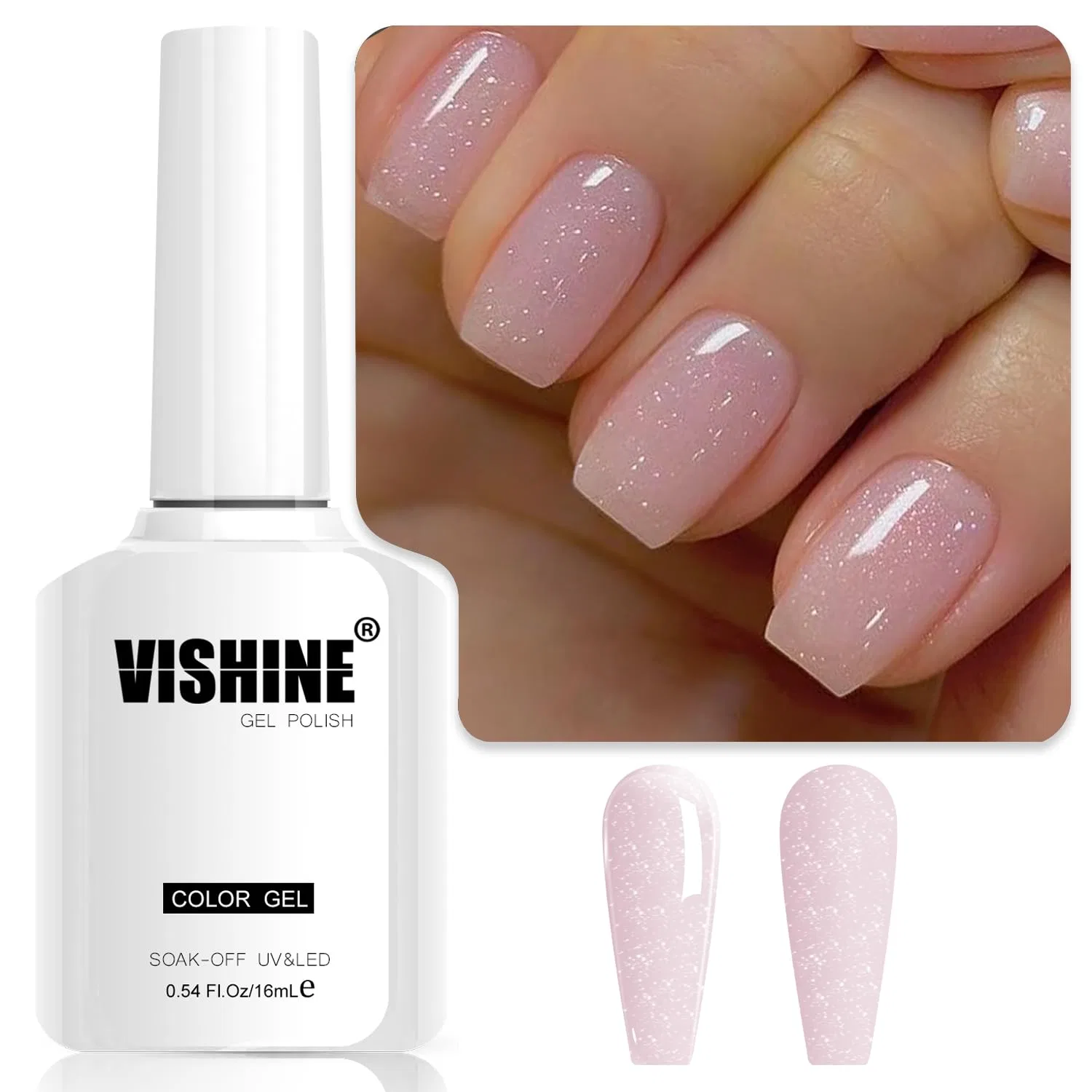 Полуперманентный гель-лак Vishine «Nude Jelly» с блестками, 16 мл Vishine