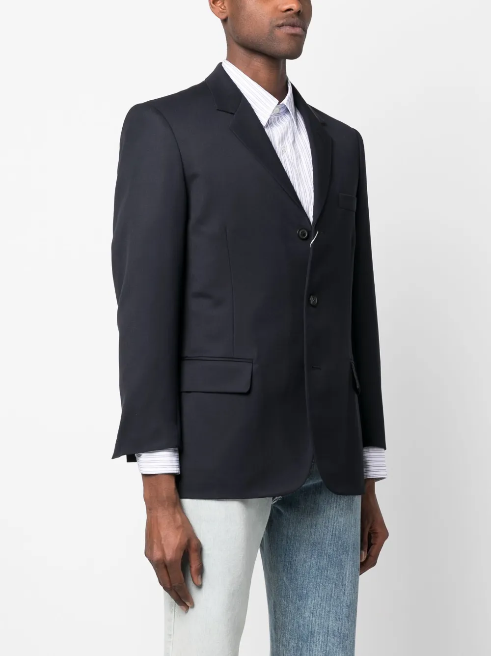Шерстяной однобортный пиджак MAISON MARGIELA, синий — фото 3