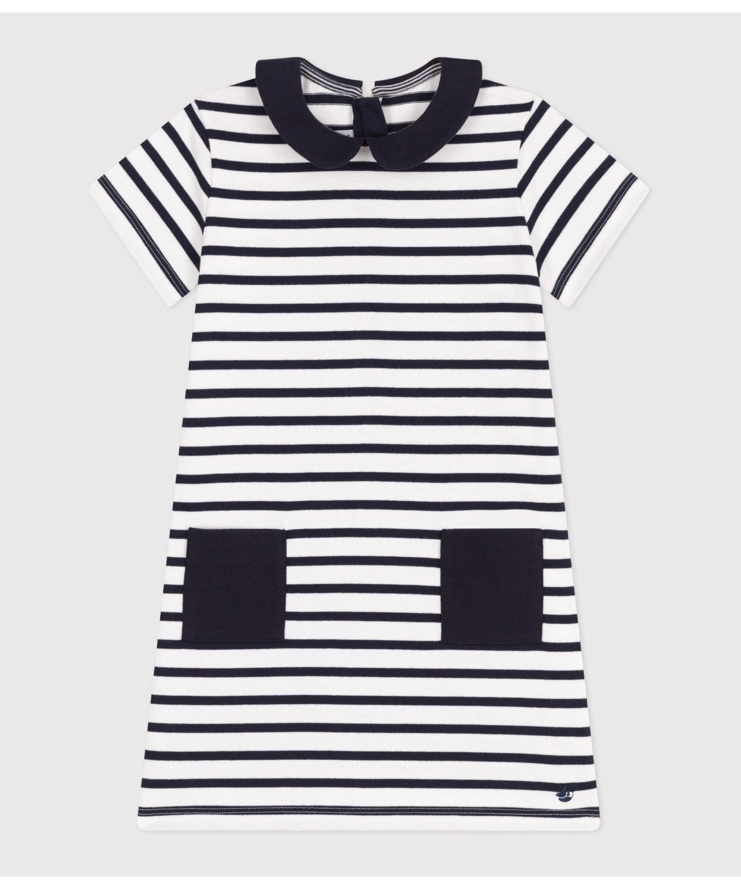 Платье с короткими рукавами PETIT BATEAU, Off-white/Navy — фото 4