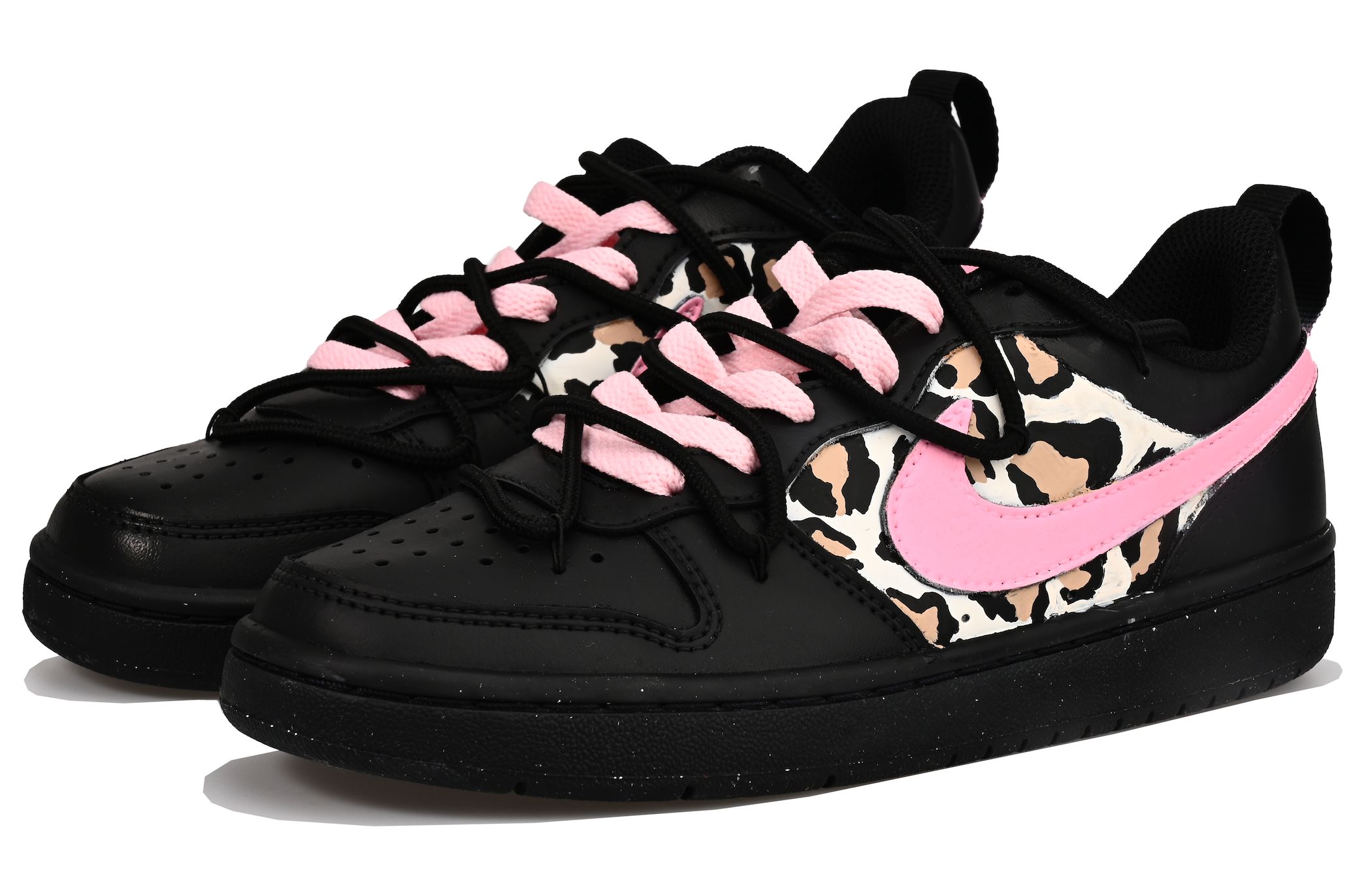 Nike Court Borough Leopard Print Sweetheart Low top детские скейтбординг кроссовки Black Pink для подростков — фото 4