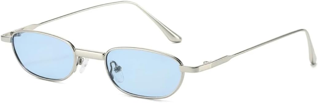 

Женские солнцезащитные очки маленького прямоугольного размера, модные, с прозрачными линзами цвета океана, защита от УФ-излучения UV400; мужские модные, металлические VRTRFFTR, Silver Blue