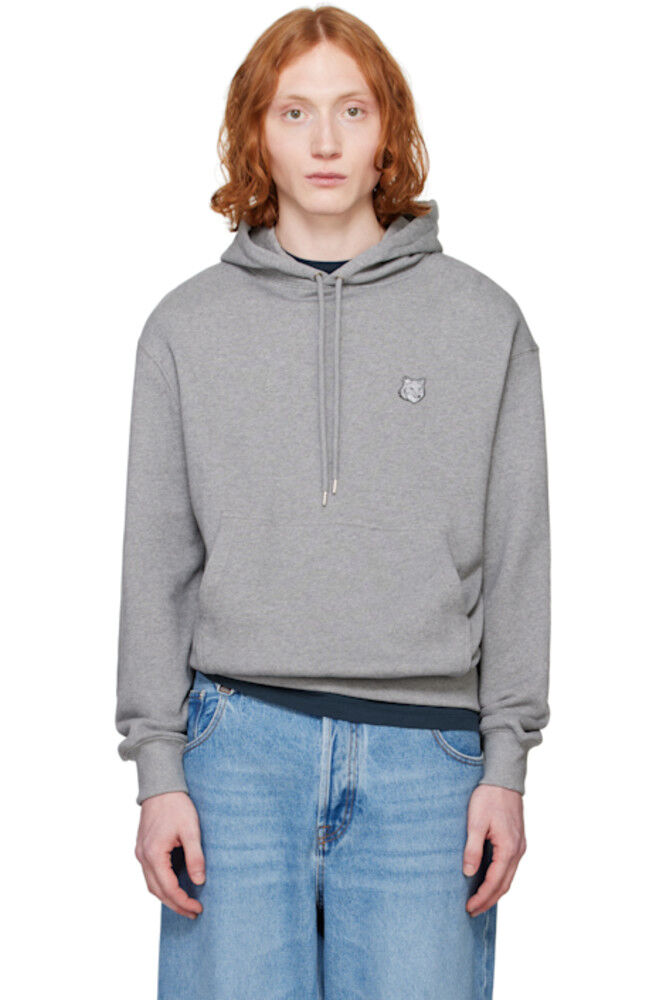 

Толстовка Comfort с капюшоном и нашивкой в ​​виде головы лисы серого цвета Maison Kitsuné