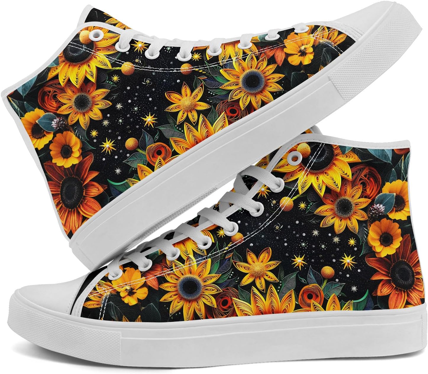 

Женские высокие кеды из холщовой ткани AWSOLE Sunflower с цветочным принтом, шнуровкой, плоской подошвой, дышащие повседневные прогулочные кроссовки, белый/черный/темно-синий/желтый/оранжевый