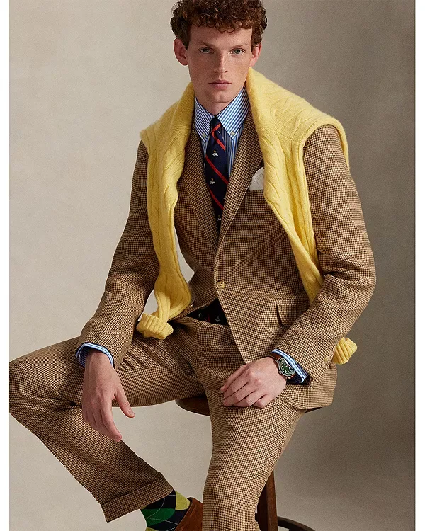Летний твидовый пиджак поло приталенного кроя Polo Ralph Lauren, Tan/Brown — фото 2
