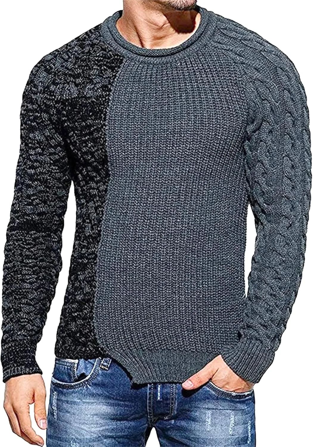 

Мужской свитер с цветными блоками, вязаный, с длинными рукавами JEShifangjiusu