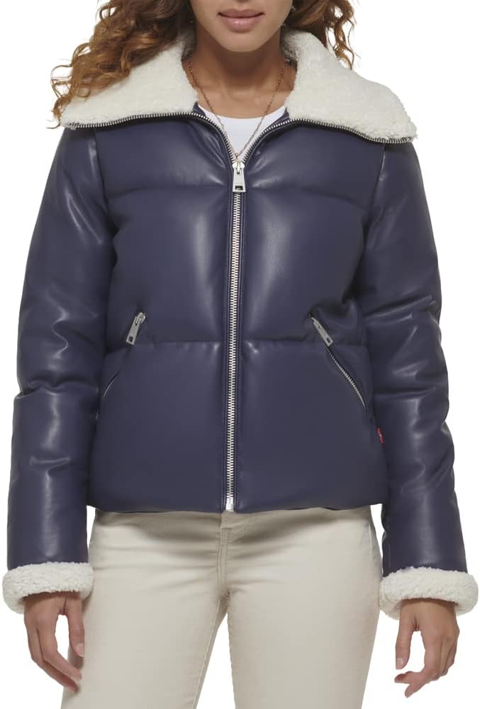 

Levi's Женская куртка-пуховик Breanna из искусственной кожи с воротником на подкладке из овчины, Odyssey Grey