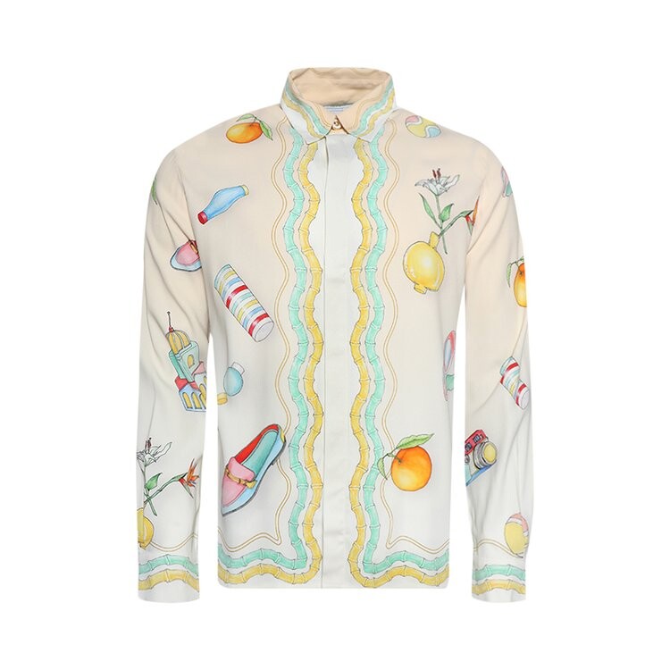 

Рубашка Casablanca Cuban Collar Long-Sleeve Shirt, цвет Objets En Vrac