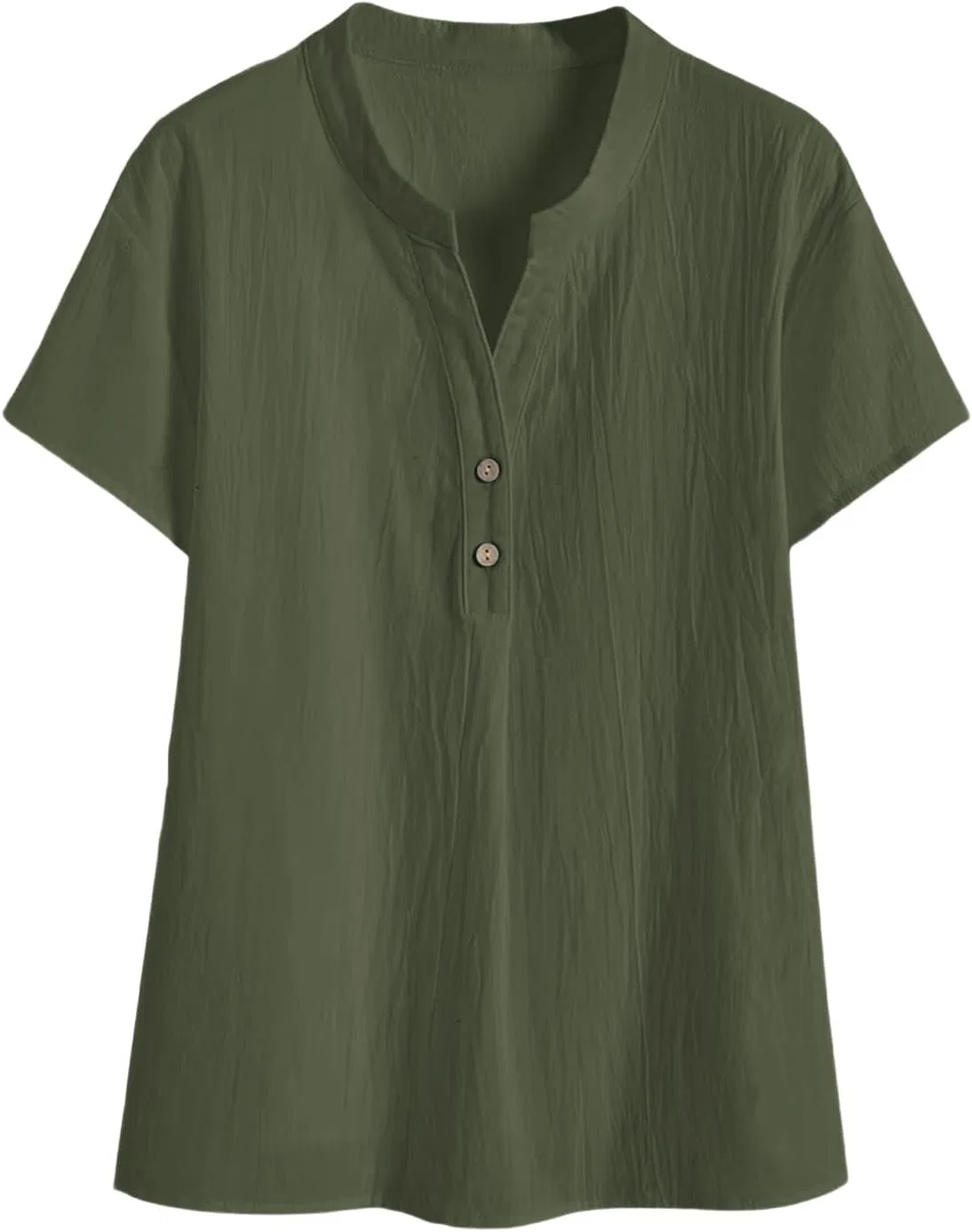 Женская блуза с V-образным вырезом, коротким рукавом, Linen Henley, Army Green — фото 4
