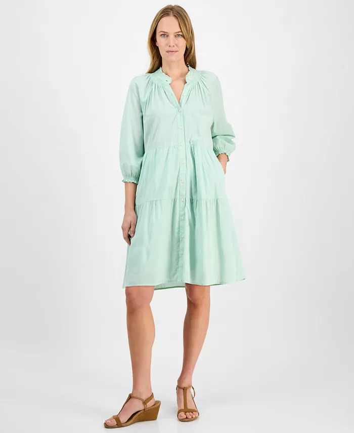 

Женское хлопковое платье с плиссированным воротником и ярусами Style & Co, зеленый