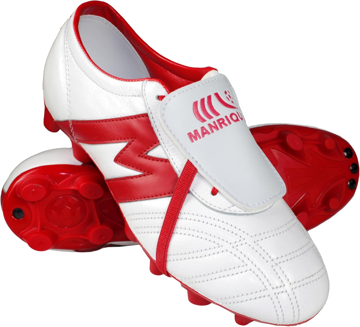 

Футбольные бутсы, твердое покрытие, натуральная кожа, легкие, классический стиль, сделано в Мексике Manriquez, белый/красный