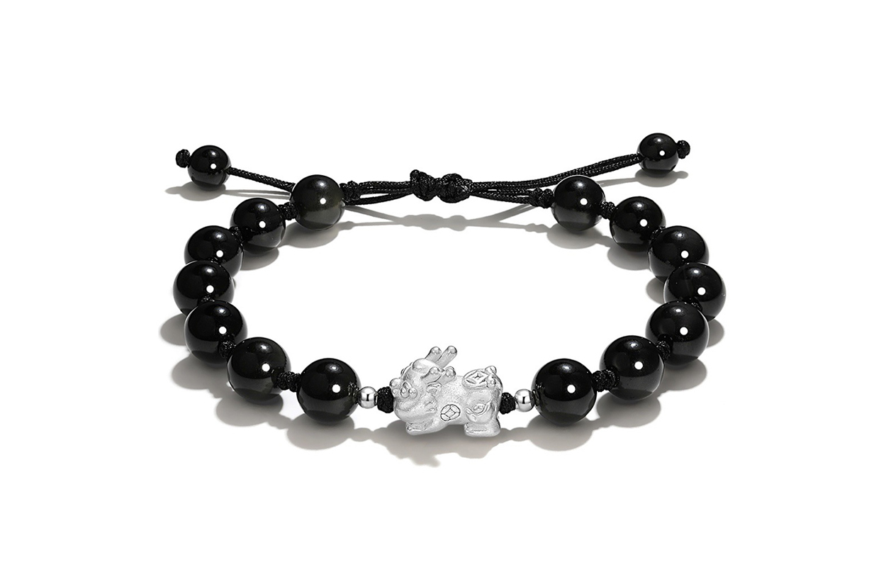 

Браслеты из клубничного кварца и обсидиана unisex West Island, Obsidian Chinese Auspicious Animal