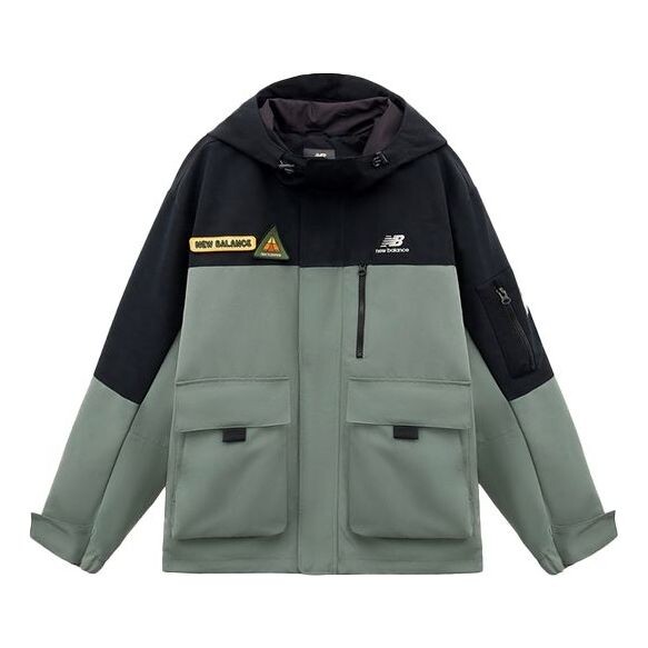 

Куртка splicing design embroidered logo stay warm hooded jacket black green colorblock New Balance, бежевый