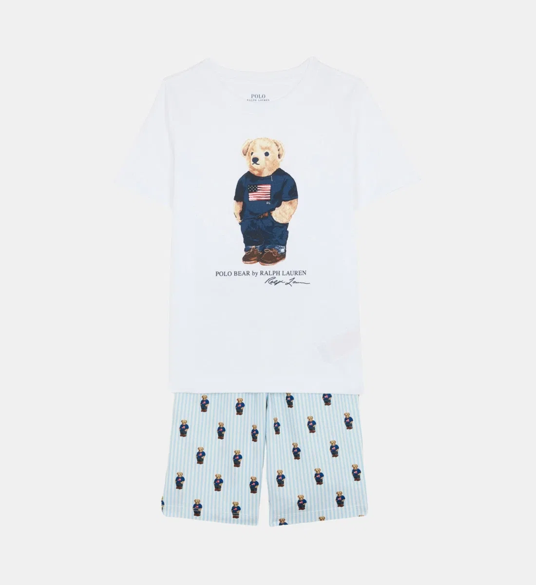 Пижамный комплект Bear Polo Ralph Lauren из фирменного хлопка, белый