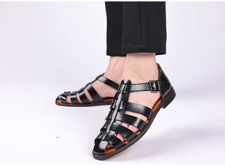 

Мужские походные сандалии с закрытым носком из кожи, спортивные легкие прогулочные сандалии для треккинга, повседневные сандалии, водные туфли DMGYCK, черный