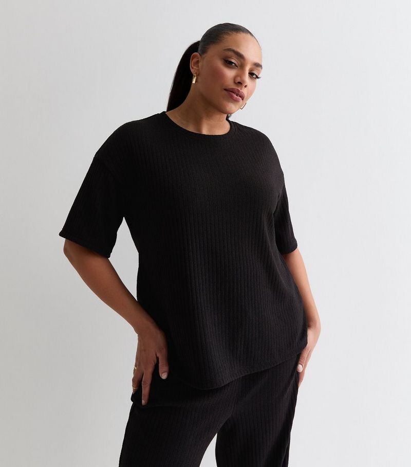 

Черная футболка из джерси в рубчик Curves New Look, черный