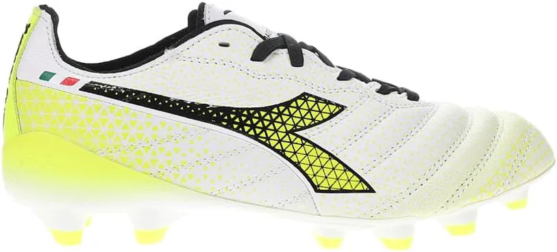 Футбольные бутсы Diadora Brasil Elite Tech GR ITA LPX для мужчин, жесткое покрытие - Сделано в Италии, ультра-мягкая премиальная кожа, современный дизайн Calcio, съемная стелька, белый