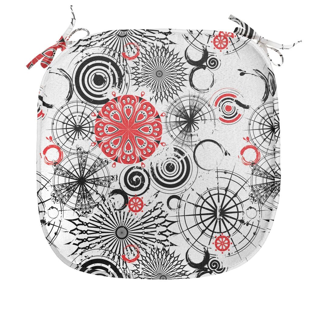 

ABAKUHAUS Подушка для обеденного стула Mandala, Mandala Round, декоративная водонепроницаемая подушка с ремнями для кухонных сидений, 40 см x 40 см, ярко-черный, белый цвет