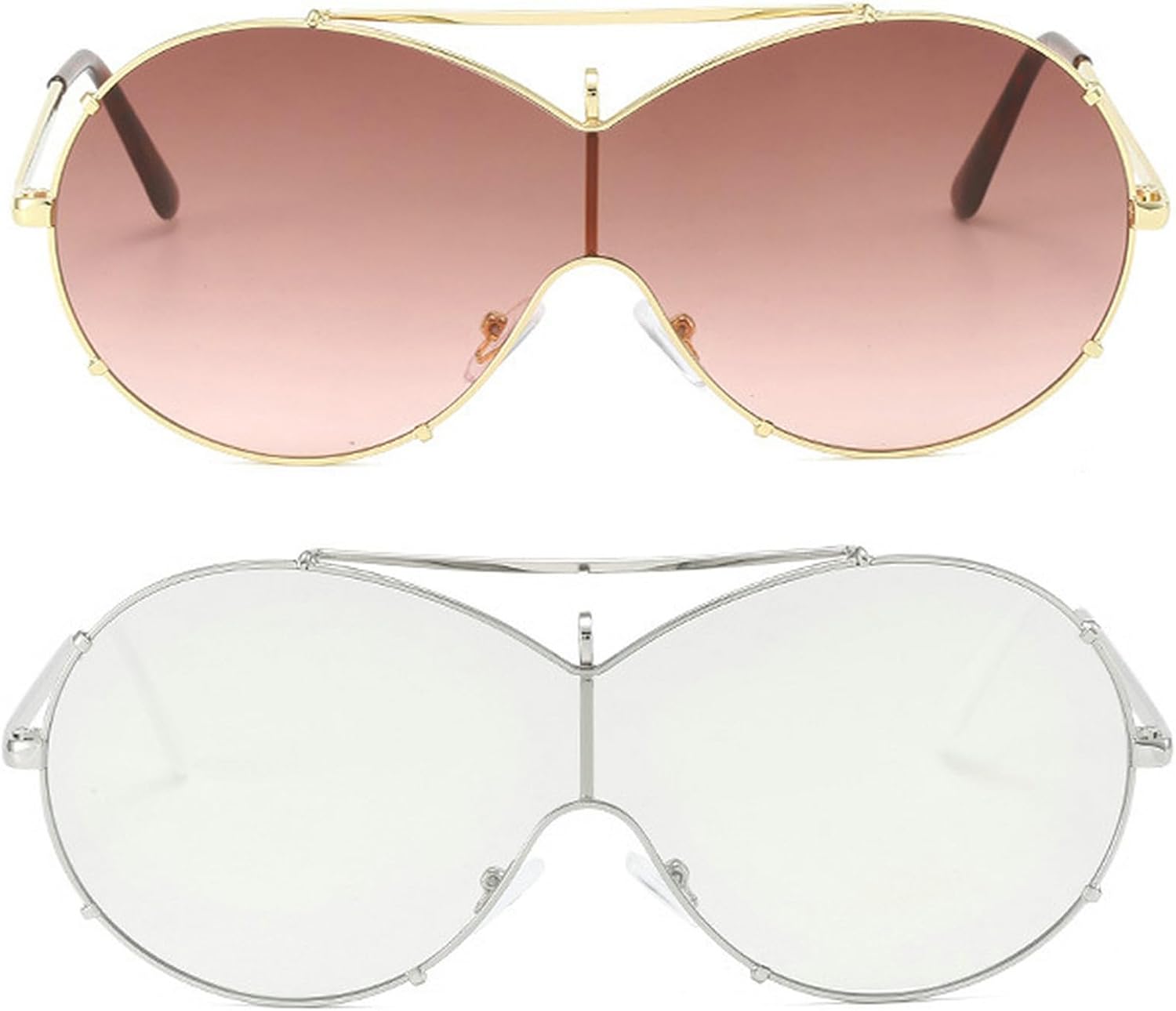 

Большие солнцезащитные очки-пилот для женщин, модные, в крупной оправе, цельные, солнцезащитные очки-маска, стильные, в металлической оправе, овальной формы mincl, 2pcs-silver&brown Pink