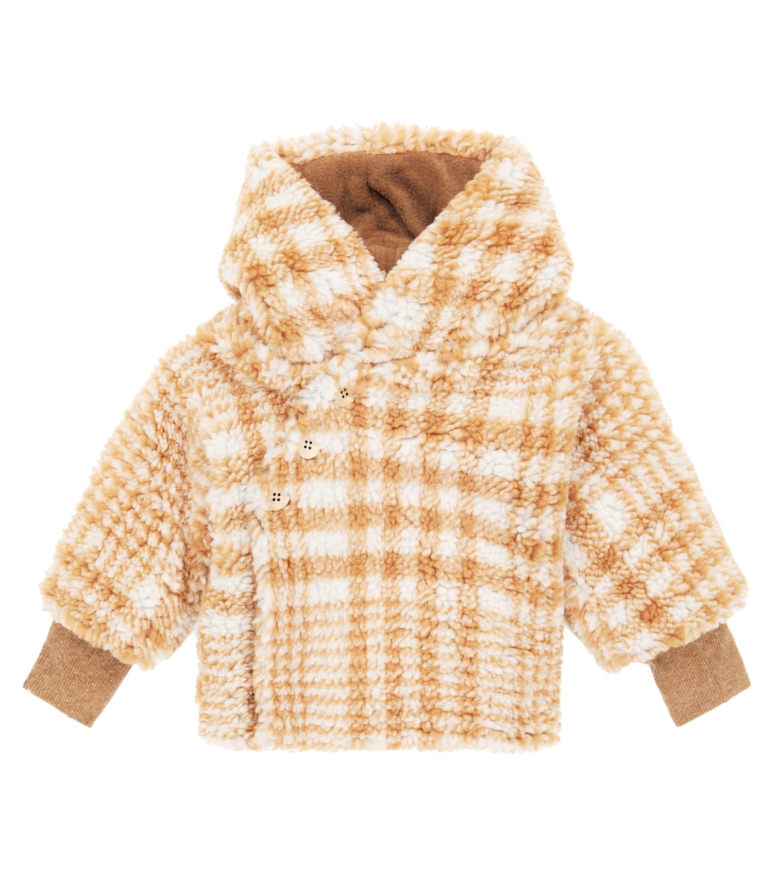 

Клетчатая плюшевая куртка с капюшоном Бэби Итан 1 + in the Family, Caramel