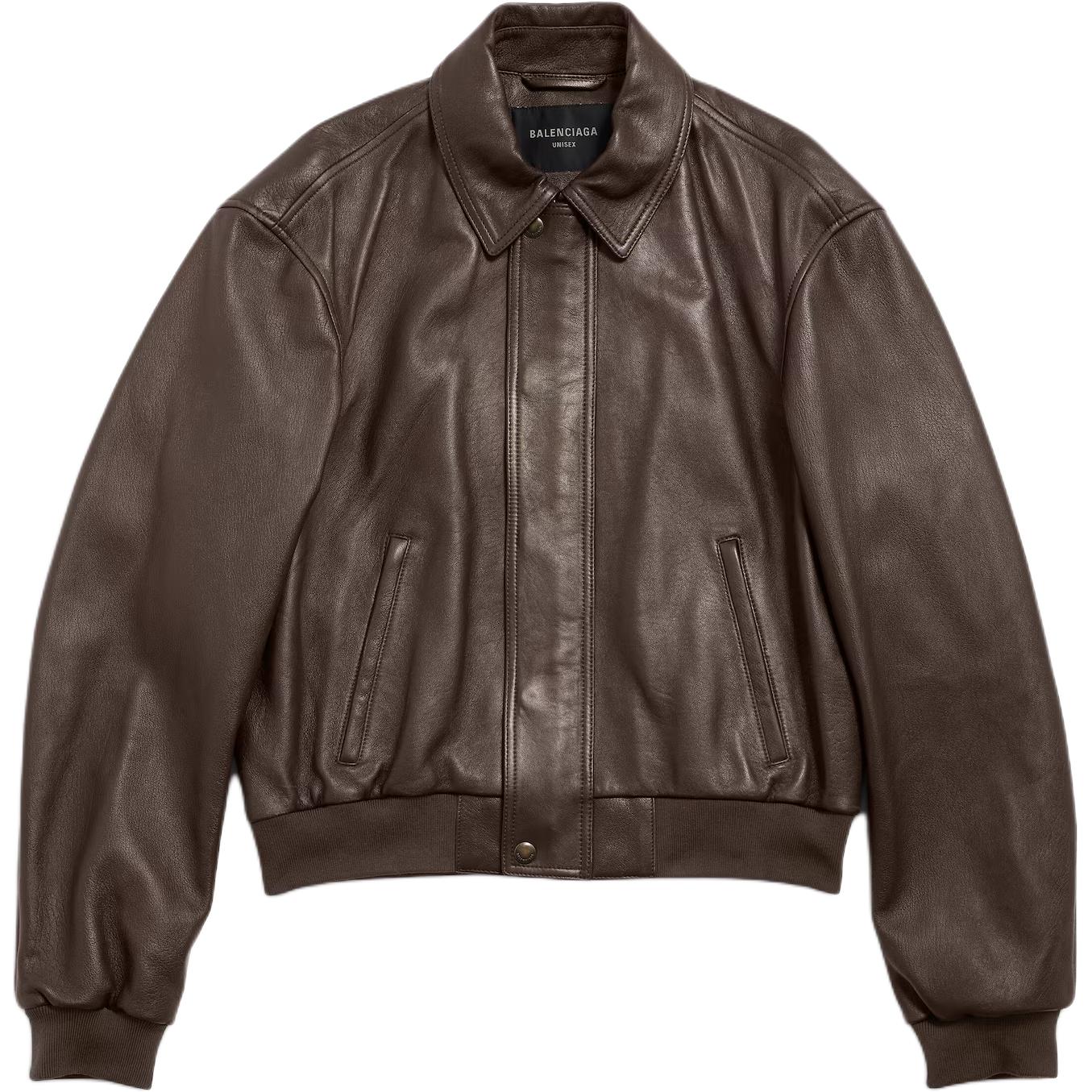 

Balenciaga Кожаная куртка такси свободного кроя мужская тёмно-коричневая, Dark Brown