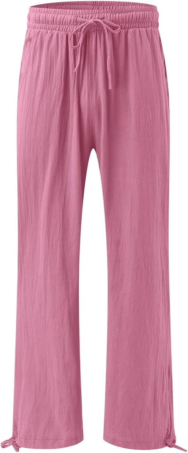 Брюки свободные с завязками на талии, Generic, Hot Pink-2 — фото 3