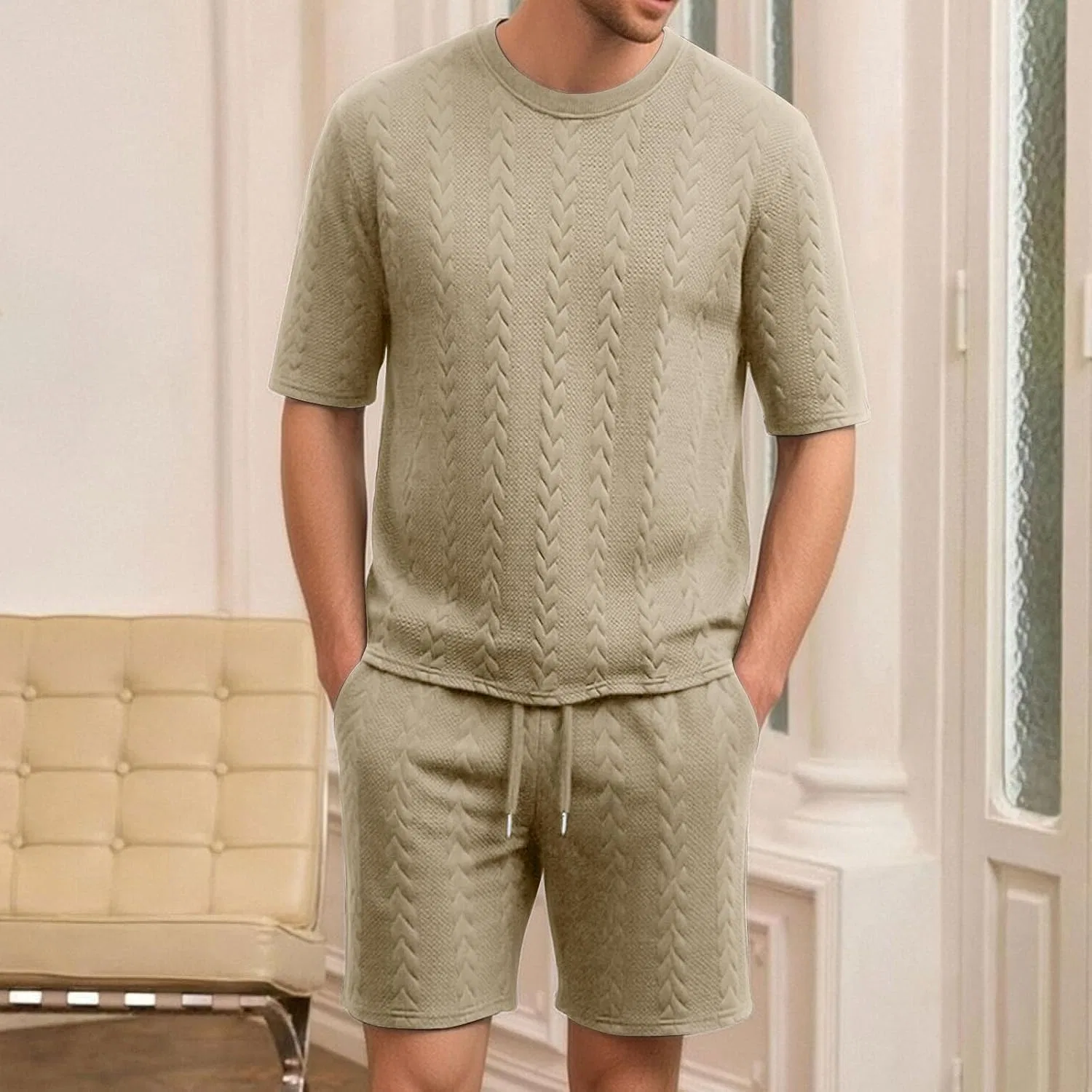 Мужской спортивный костюм из футболки и шорт, Khaki — фото 2