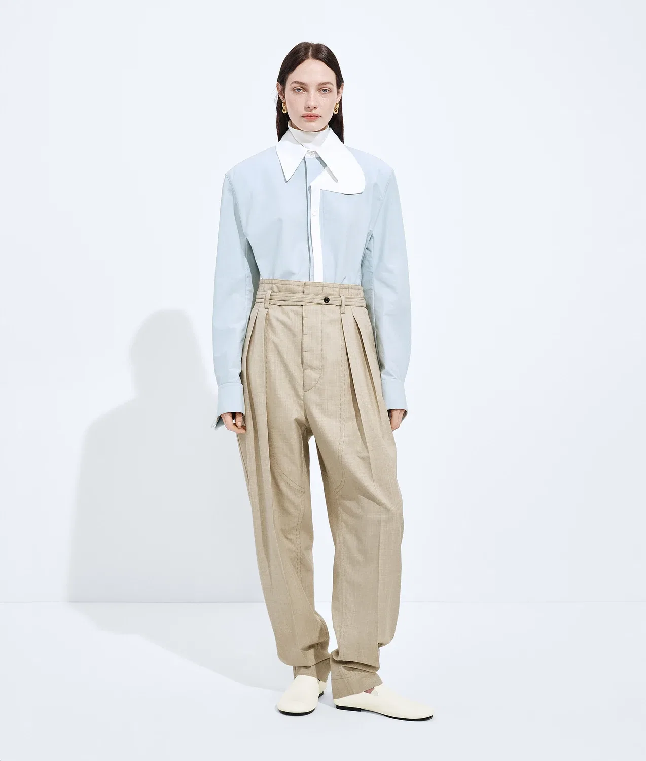 Шерстяные и хлопковые брюки BOTTEGA VENETA, бежевый