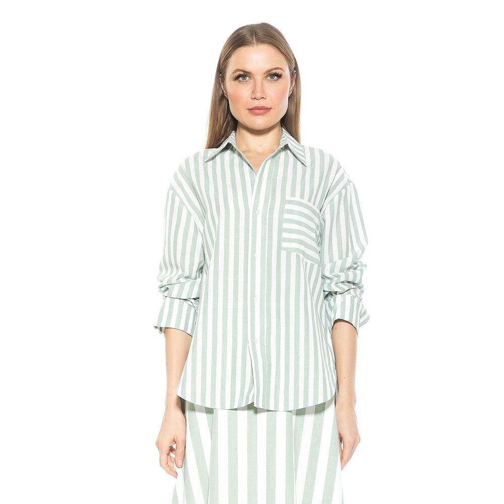 

Женская рубашка-бойфренд в полоску ALEXIA ADMOR Tammi в полоску, цвет Green Stripe