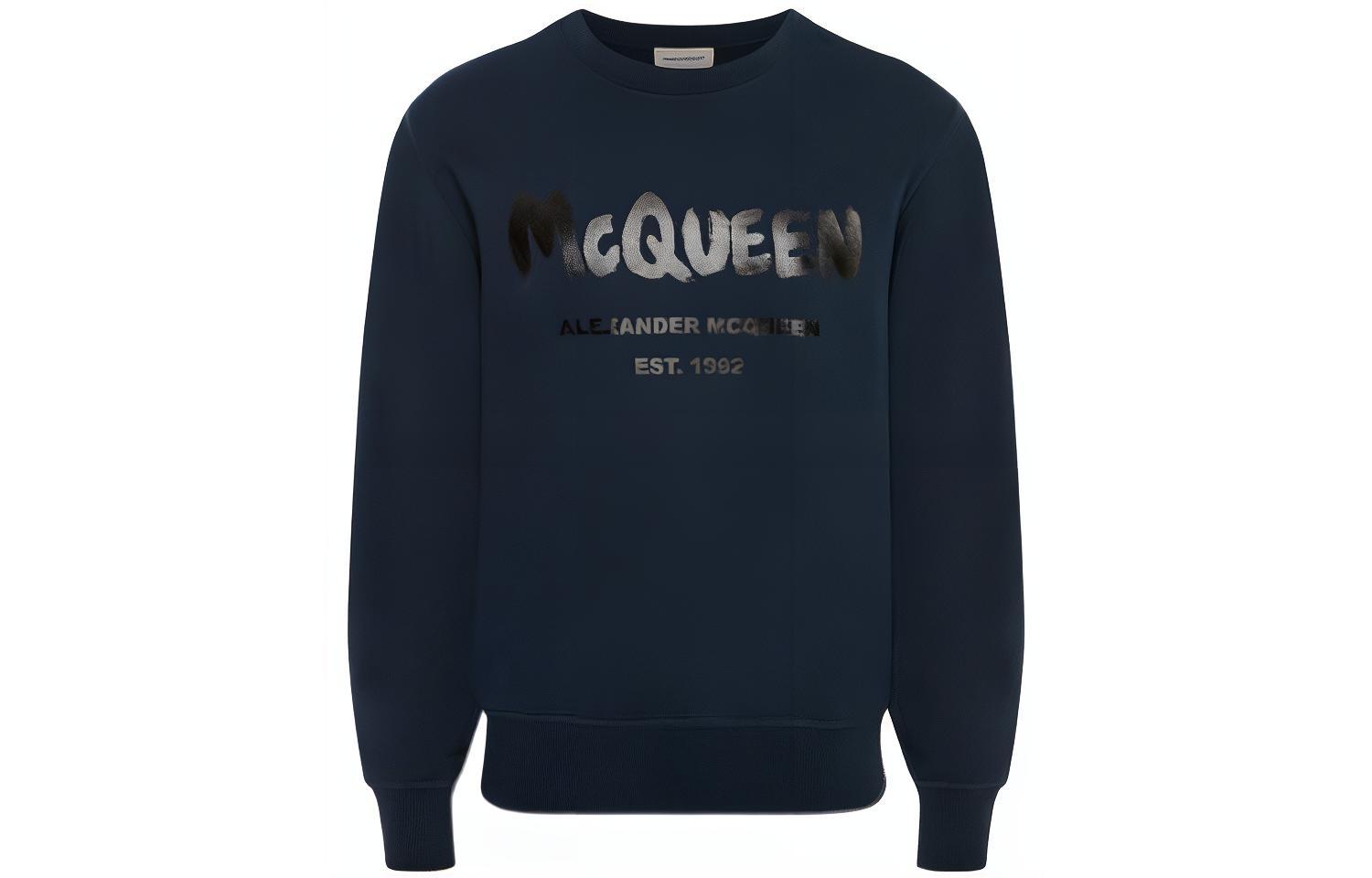 Свитшот с принтом логотипа и спущенным плечом Alexander McQueen, синий — фото 4