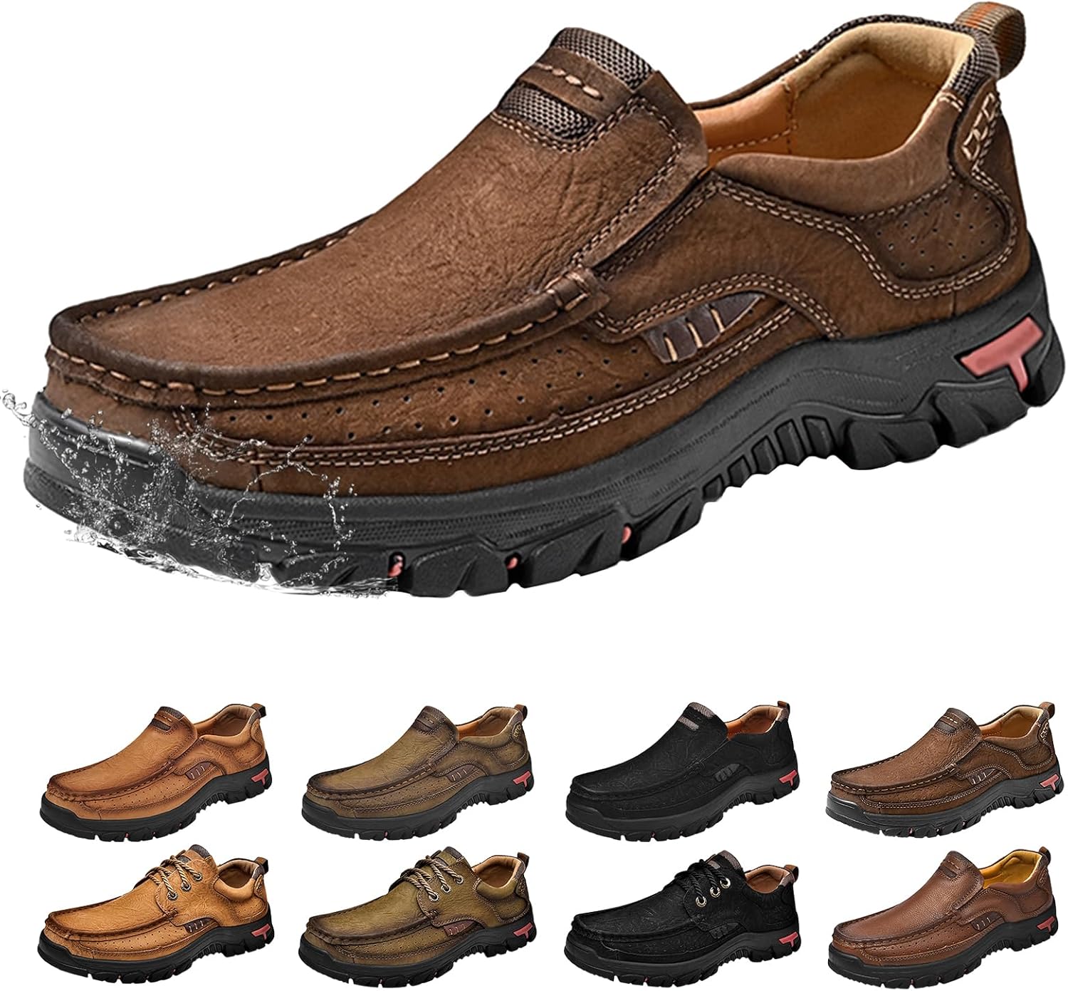 

Мужские кожаные повседневные лоферы без шнурков, дышащие обувь, нескользящие водонепроницаемые кроссовки, очень широкие удобные туфли для ходьбы для мужчин Generic, темно-коричневый