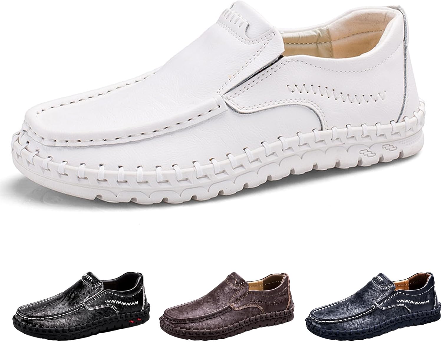 

Мужские слипоны из натуральной кожи, повседневные лоферы, модные удобные ручной работы, нескользящие, деловые формальные мокасины, летние дышащие туфли с мягкой подошвой для прогулок, работы и вождения Kctrfsj, белый