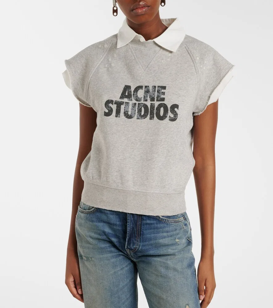 Многослойный хлопковый флисовый жилет с логотипом Acne Studios, серый — фото 3