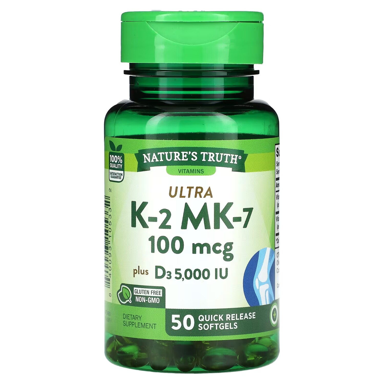 

Ultra K-2 + MK-7 100 мкг 50 мягких таблеток быстрого высвобождения Nature's Truth