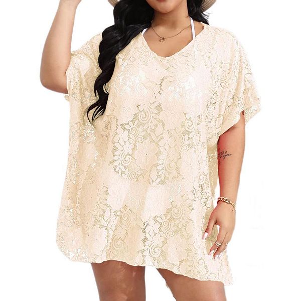 

Пляжное платье-парео для женщин plus size с V-образным вырезом, кружевом и разрезом Yesfashion, Apricot