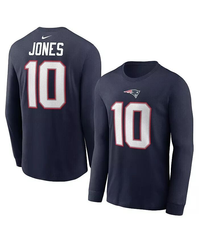 

Мужская футболка Mac Jones Navy New England Patriots с именем игрока и номером, длинный рукав Nike