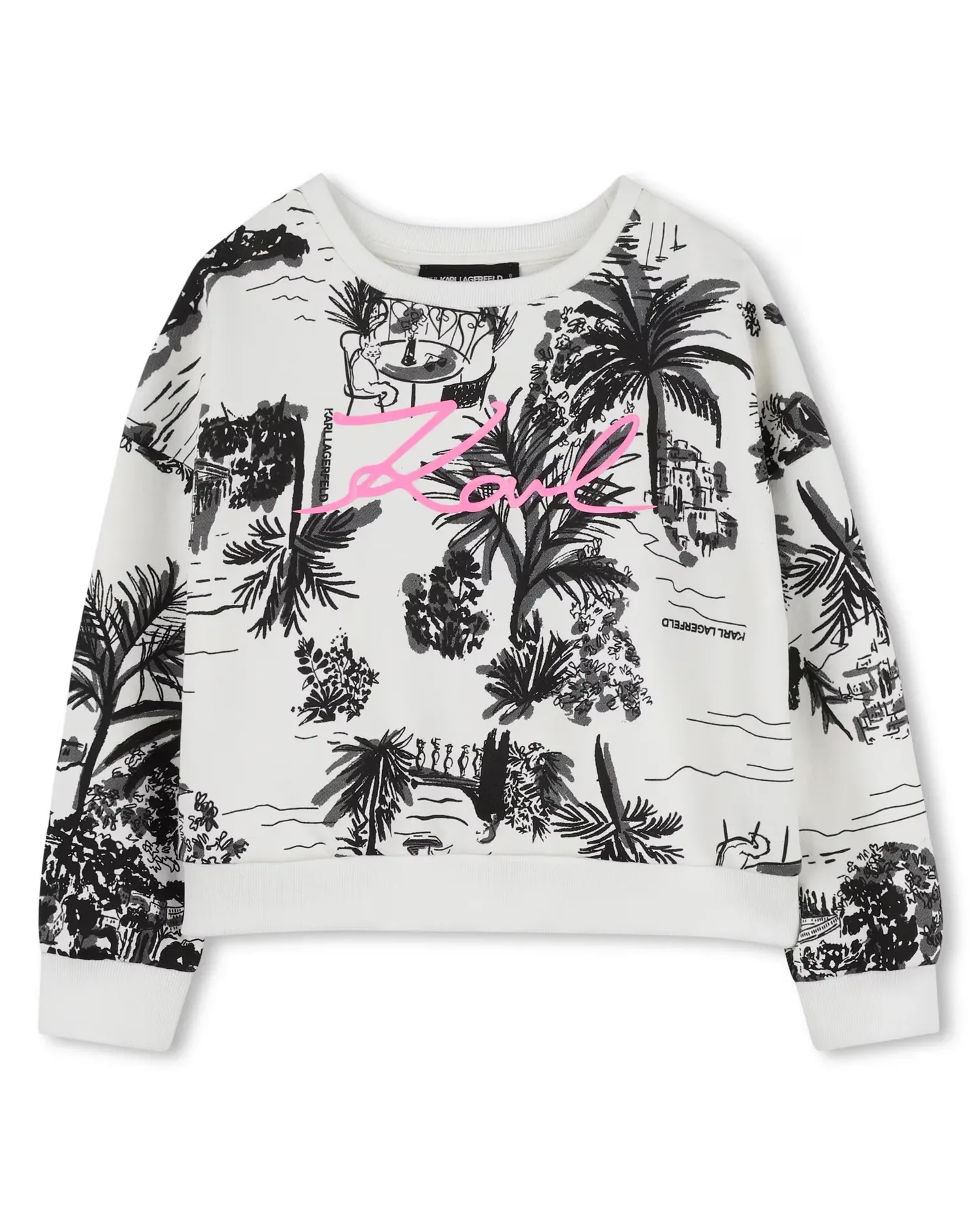 Девочковая толстовка без капюшона с цветами из хлопка Karl Lagerfeld Kids, черный