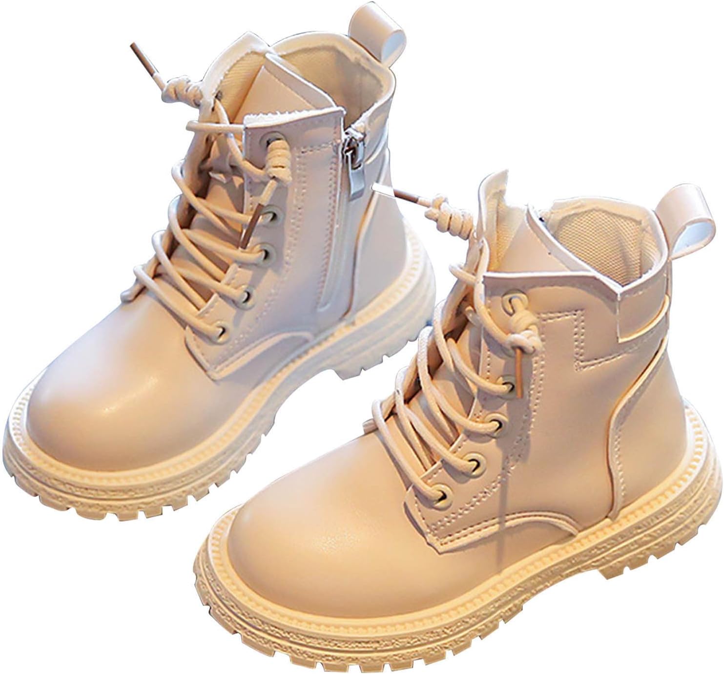 

Зимние утепленные ботильоны для девочек с меховой подкладкой, боковой молнией, шнуровкой, модные теплые короткие ботинки Generic, White