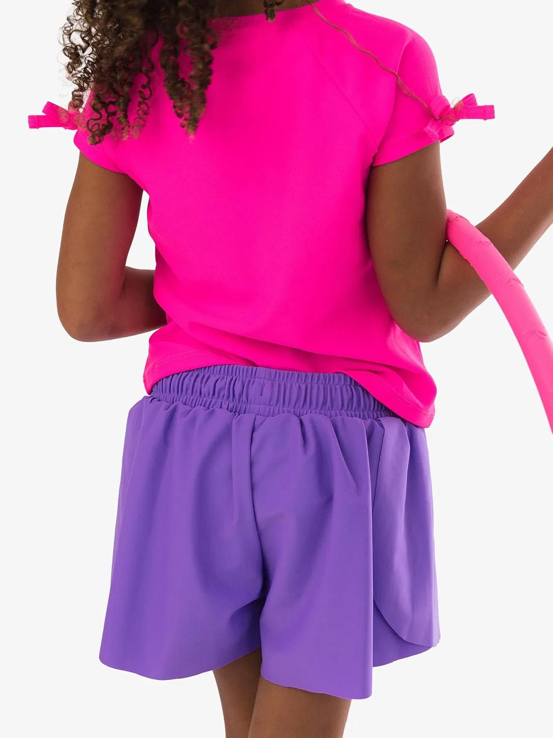 Шорты для девочек Active Butterfly Flowy, RuffleButts, Neon Purple — фото 3