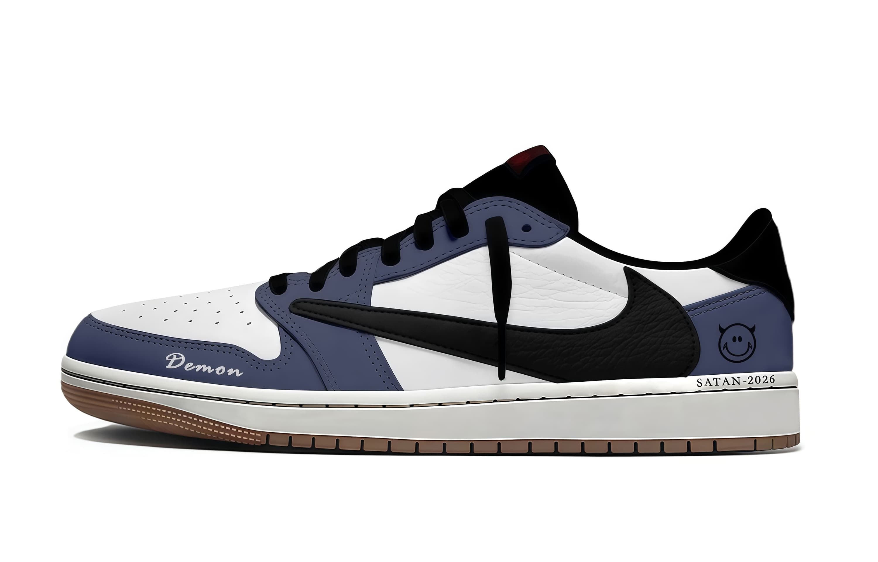 

Travis Scott x Air 1 Demon Travis Scott X AJ1 Low Cushioning Low top Vintage Basketball Shoes Unisex Jordan, фиолетовый белый