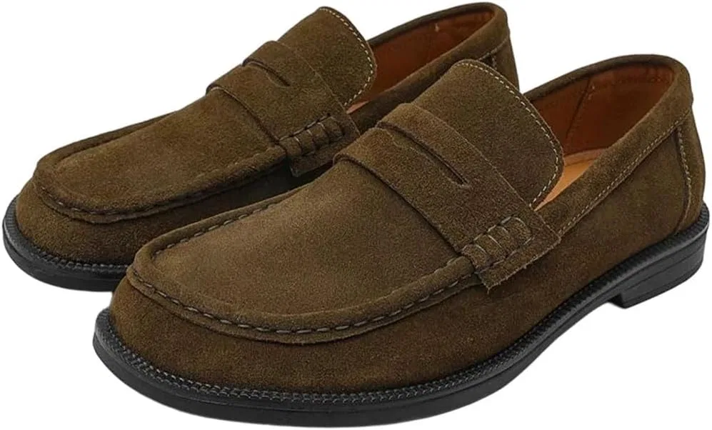 Лоферы кожаные замшевые повседневные Khaki