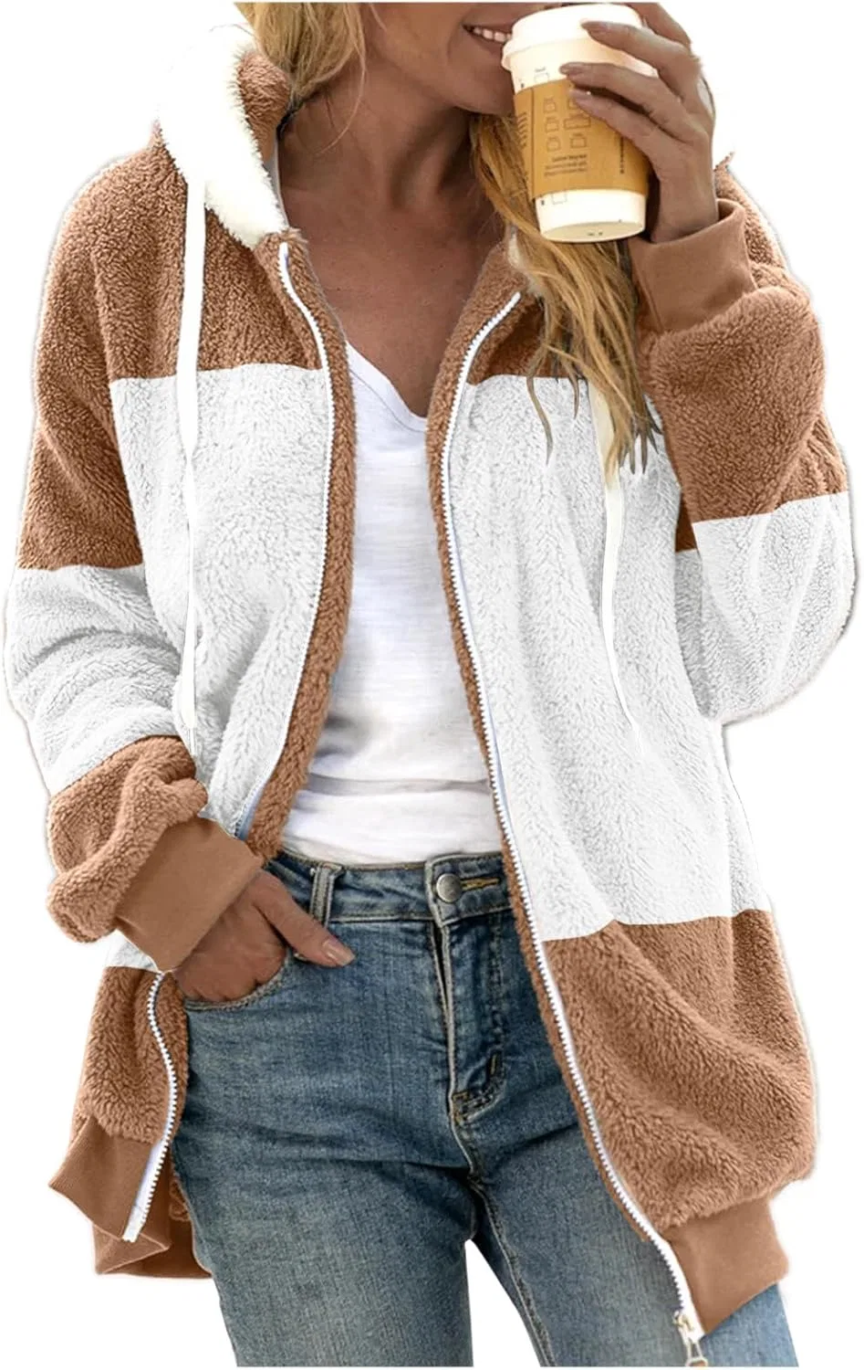 Кофта на молнии, с капюшоном, длинным рукавом, Khaki