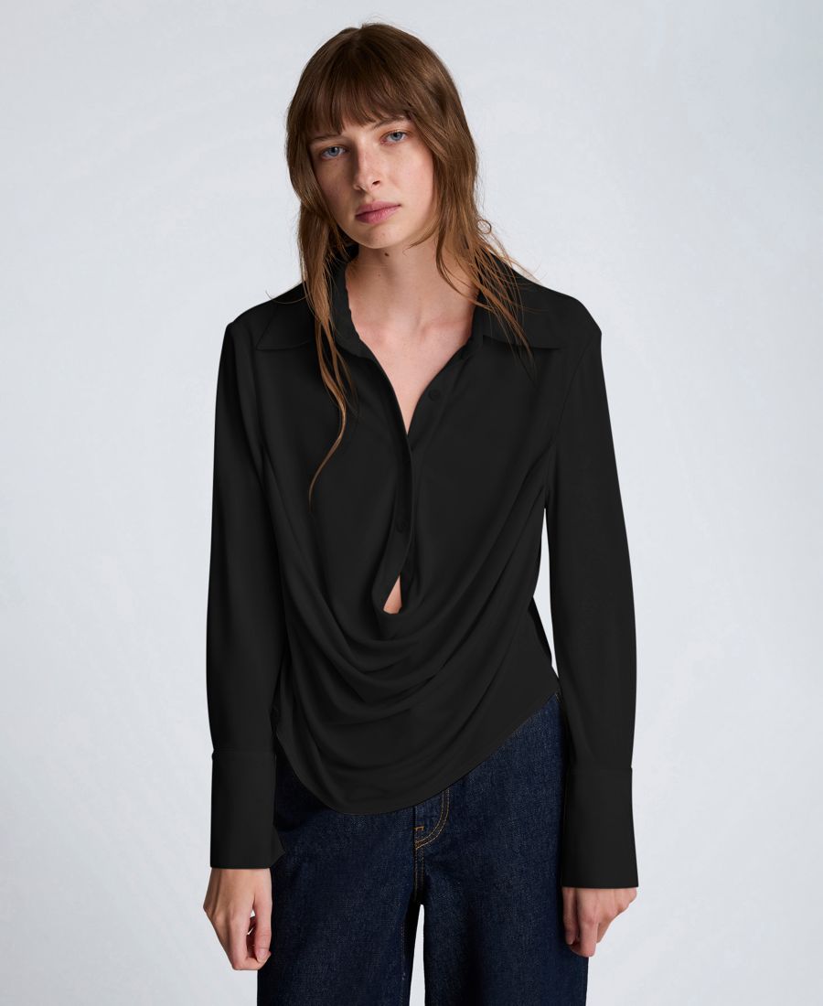 

Женская рубашка с драпировкой спереди, надеваемая через голову Kenneth Cole, Black