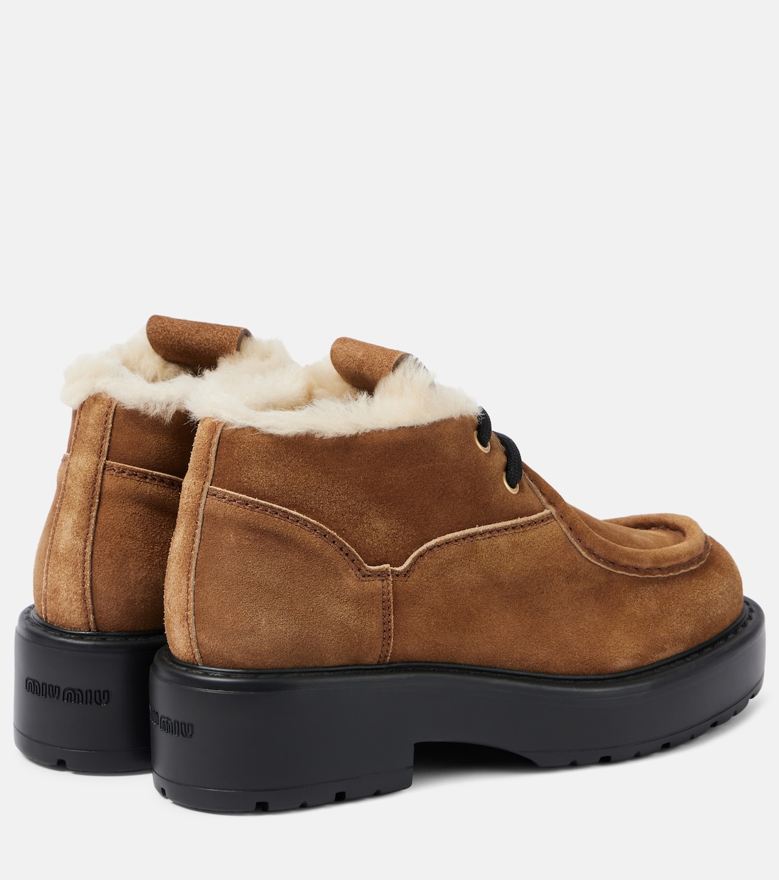 Массивные кожаные туфли с отделкой из овчины Miu Miu, Cannella — фото 2