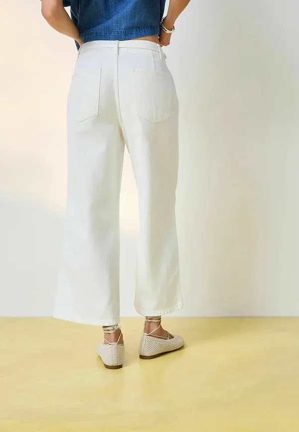 Джинсы Regular fit wide leg high waist crop, Next, белый — фото 4