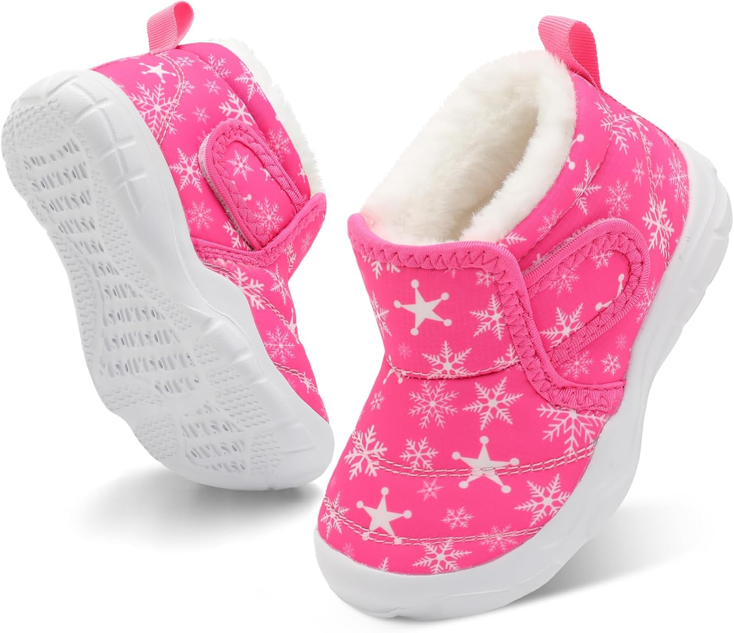 

Детские зимние теплые ботинки QFH для мальчиков и девочек, уютные флисовые снежные ботинки для малышей, нескользящие прогулочные ботинки, водоотталкивающие с искусственным мехом, Rose Red