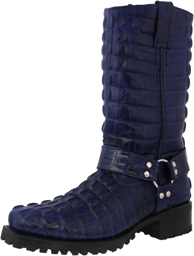 

Мужские байкерские ботинки Cowboy из синего денима и кожи с квадратным носком и принтом крокодильего хвоста Cowboy Professional