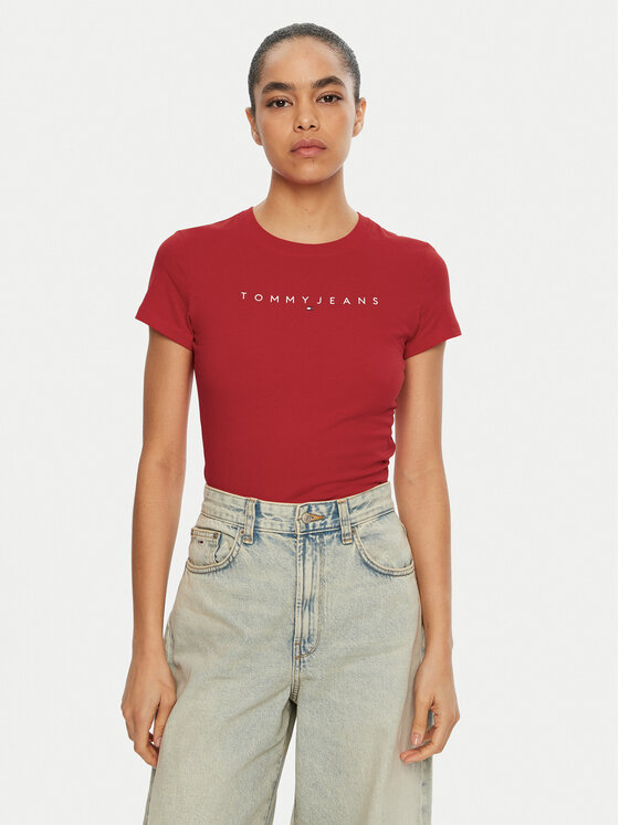 

Облегающая футболка Linear DW0DW18398 Tommy Jeans, красный