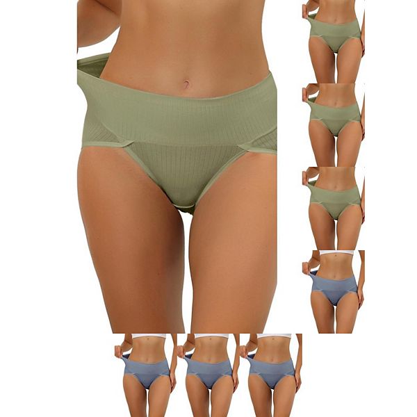 

8 пар женского белья hi-cut с ребрами и высокой талией для контроля живота, доступно в plus size Inspire Chic, Pea Green Blue