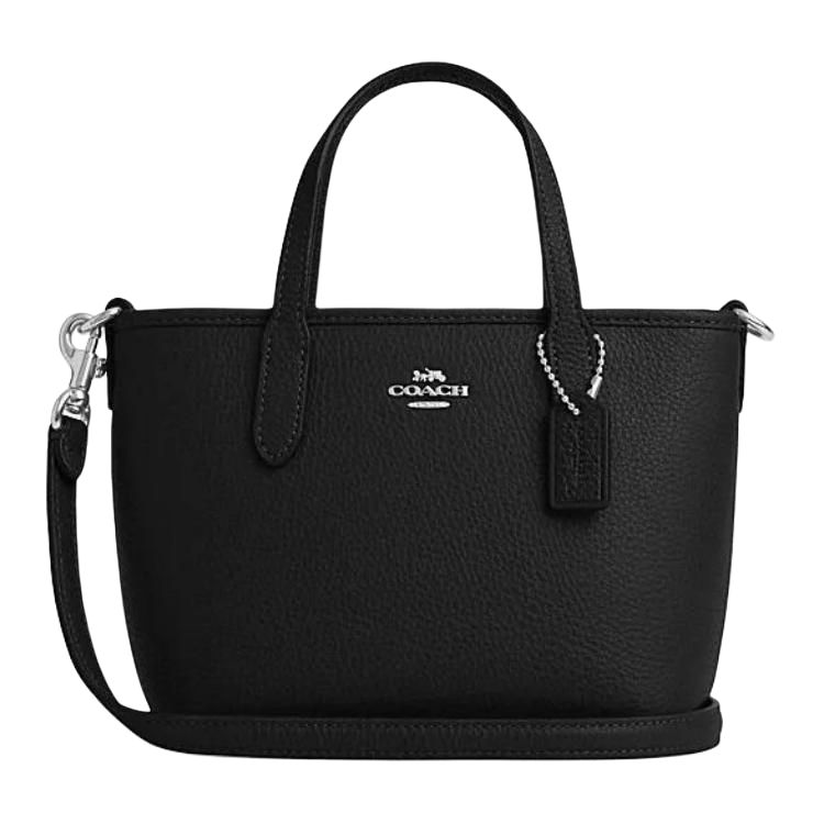 

COACH Городская кожаная сумка корова шоппер через плечо кроссбоди миниатюрная женская черная