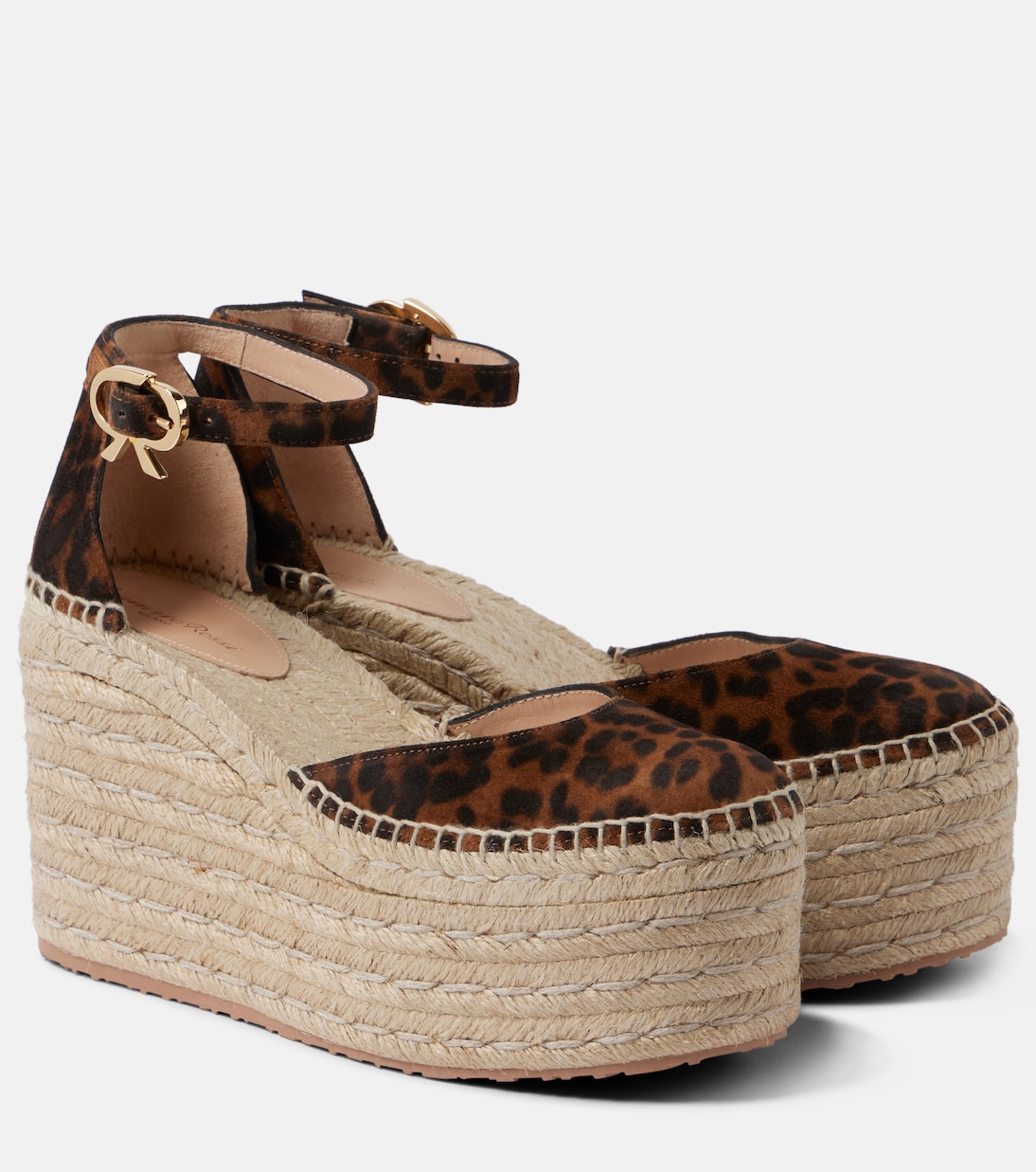 Замшевые эспадрильи с леопардовым принтом на танкетке Gianvito Rossi, Leopard Print + Naturale